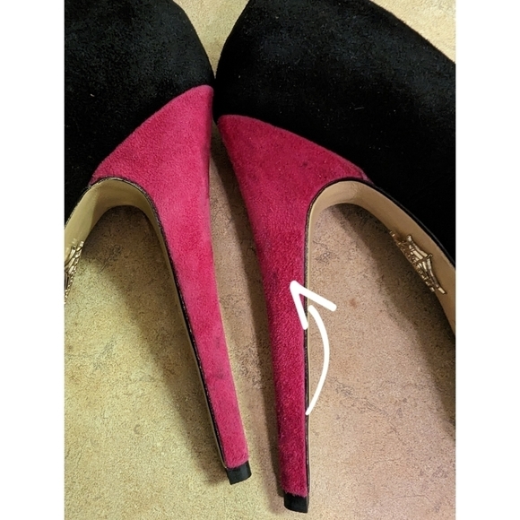 CHARLOTTE OLYMPIA Kiss Me Dolores Black & Pink Suede Pumps | Retro Glam | Size 6 - Picture 10 of 11
